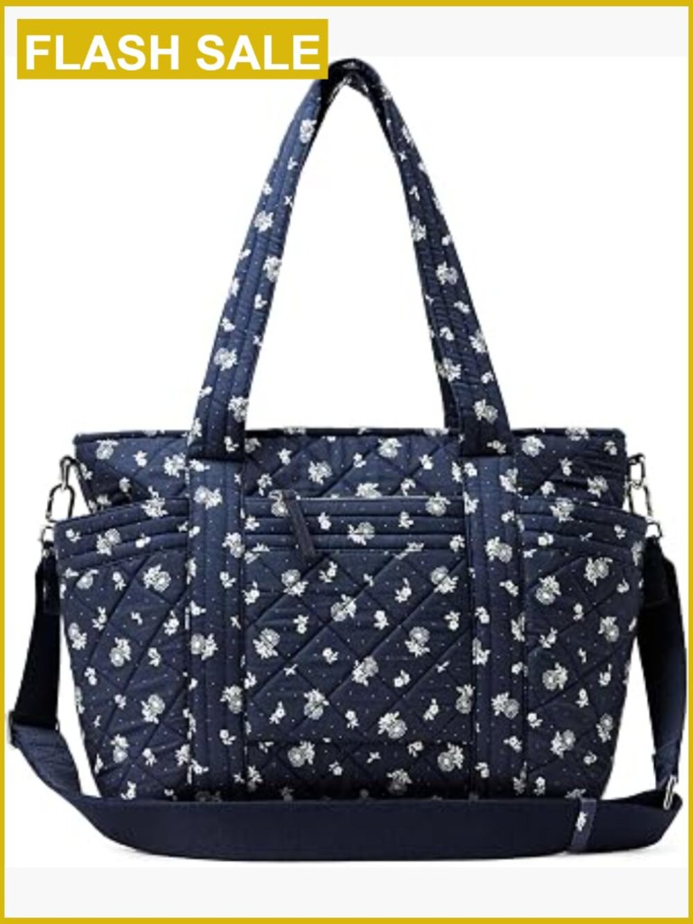 Quilted Cotton Tote Handbag with Padded Handles, Adjustable Strap, Multiple